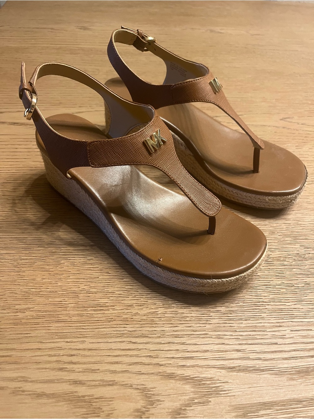 Michael Kors Tan Leather Wedge Sandals